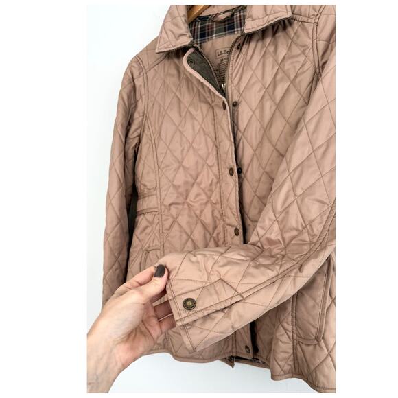 L.L. Bean Khaki Light Brown Quilted Green Corduroy Trim Riding Chore Jacket - Picture 6 of 11